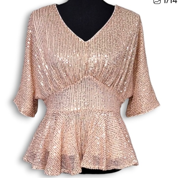 Grace Karin Tops - Grace Karin Sparkling Sequin Blouse - Light Pink size M